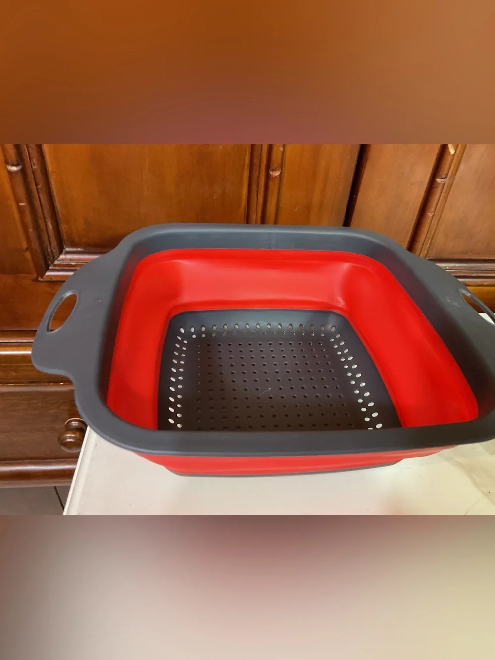 Kitchen Groups Collapsible Colander Gray And Red 7.5”x7.5” Plus Handles Small St
